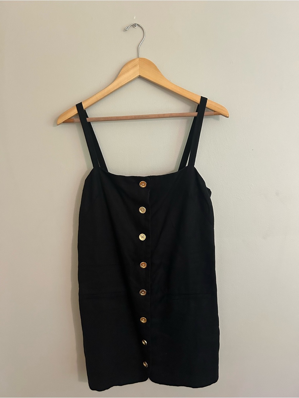 J. Crew Black Mini Dress with Gold Buttons